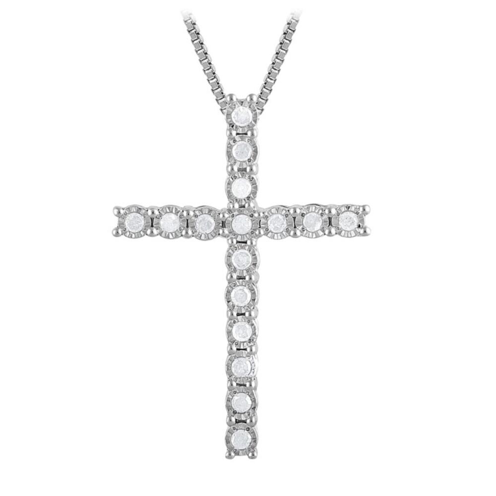 Diamond Muse Diamond Cross Necklace 1/4 Carat Sterling Silver - Picture 2 of 8